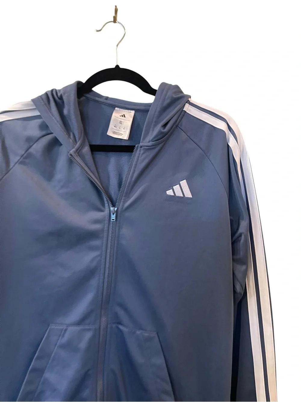 Adidas Boy’s Blue 3-Stripes Tricot Hooded Full Zip Jacket Size: XL 18/20